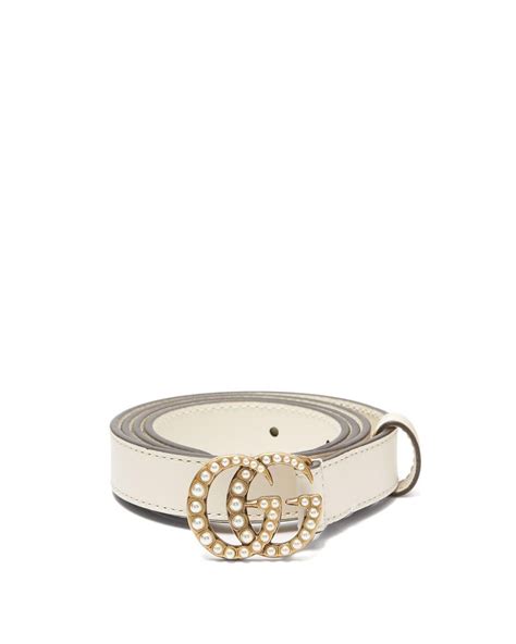 gucci faux pearl-embellished leather belt